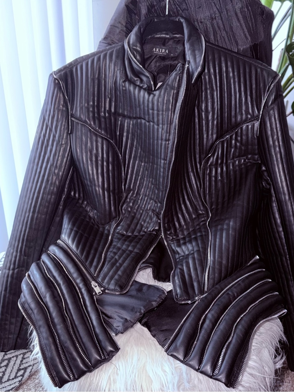 AKIRA Black Quilted Faux-Leather Moto Jacket
